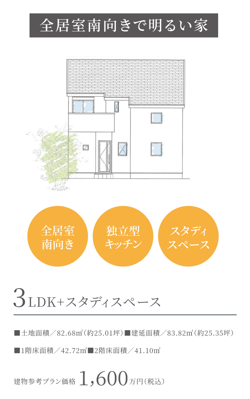 全居室南向きで明るい家